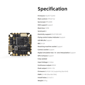 HGLRC SPECTER F722 40A AIO 4-6S Контроллер полета MPU6000 40A ESC для 2-4 дюймов RC FPV Фристайл Дрон