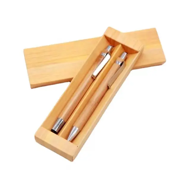 3 in 1 Box Bamboo Stylus Maple Wood Ballpoint Black Pen Set with Paper Box