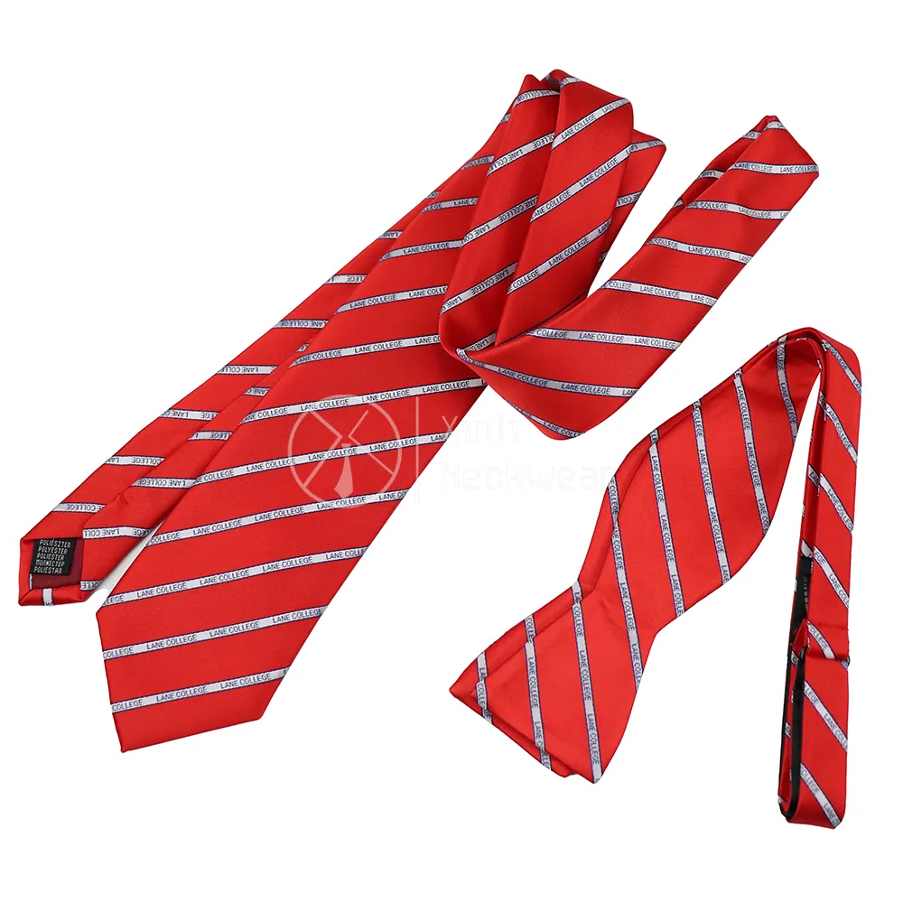 Vendita calda microfibra Jacquard Self Tie papillon all'ingrosso personalizzato rosso College Logo cravatta a buon mercato Set per gli uomini