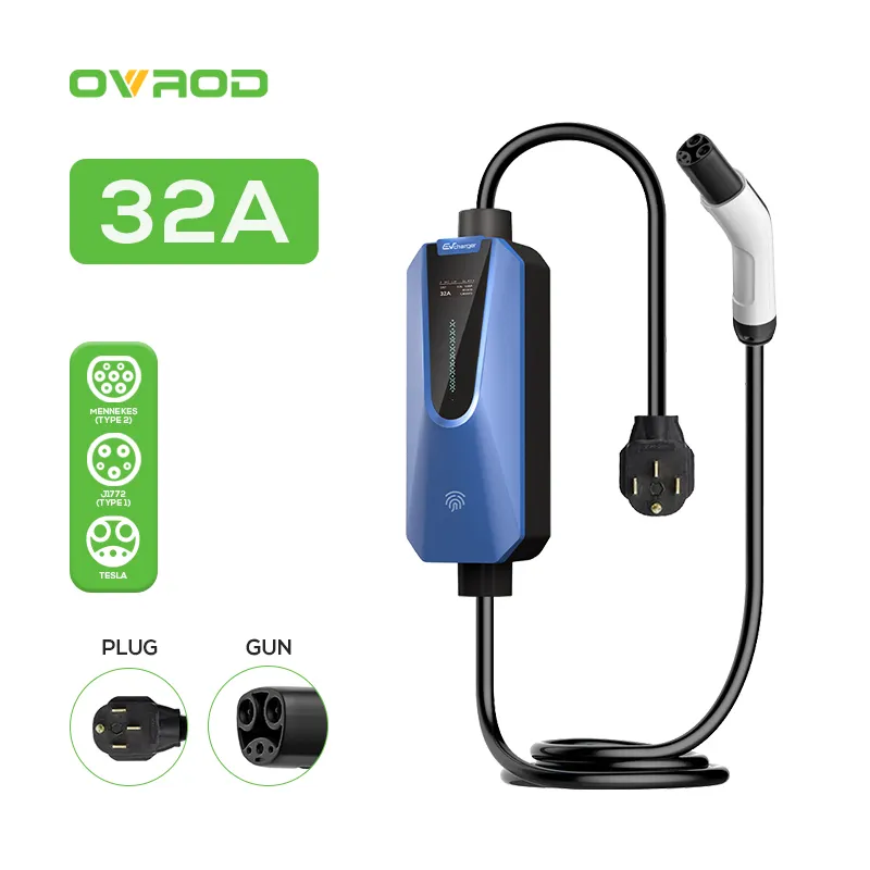 Ovrod 32A Tesla Ev Charger Compatible With Tesla Model Car Electric Vehicle Charger Car Charging Station Portable Ev Charger