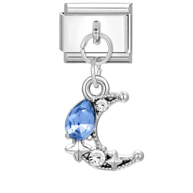 Pendentif fond acier-lune bleue