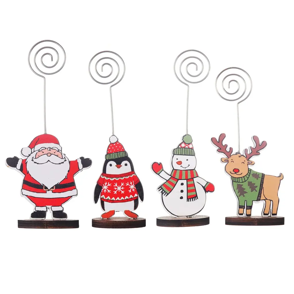 Wooden Santa Shape Card Holder Picture Memo Clip Note Photo Clip for Christmas Home Decoration