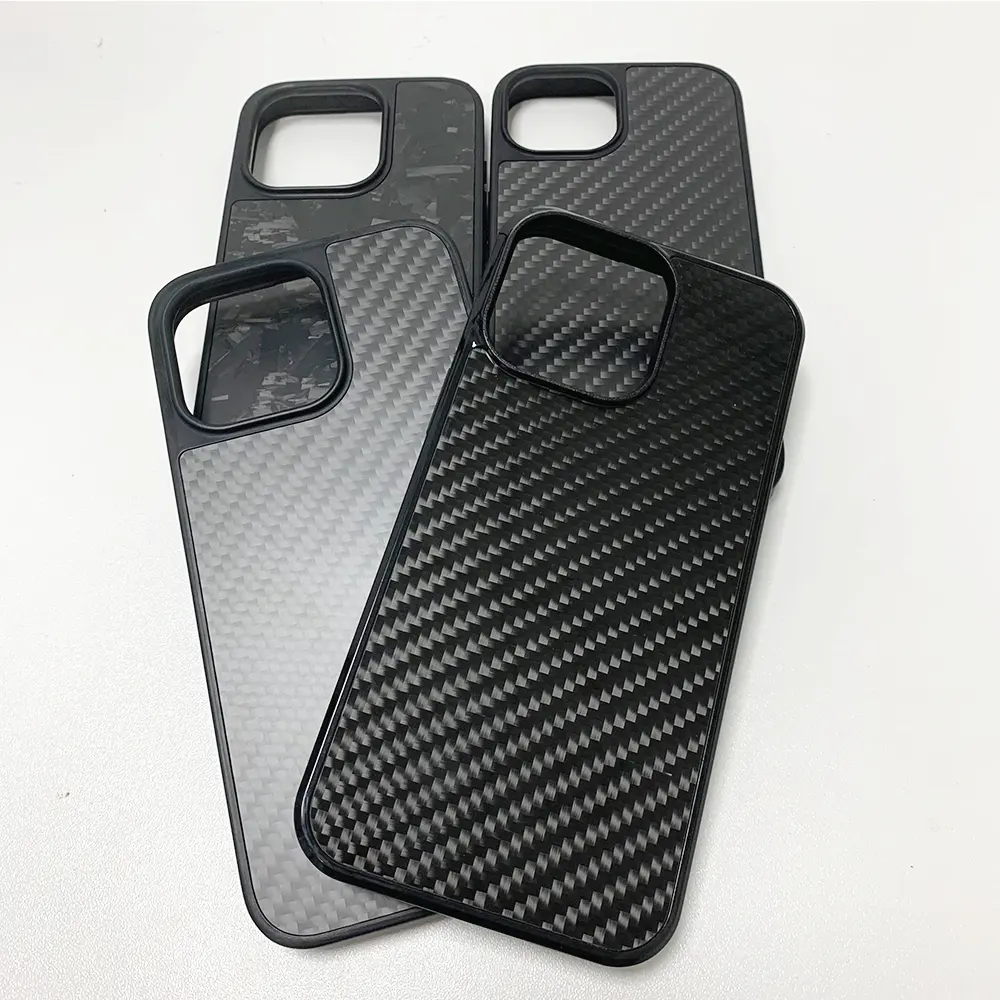 Venta caliente a prueba de golpes duradero brillante Negro de fibra de carbono funda de teléfono para las últimas fundas de iPhone 12 13 14 15