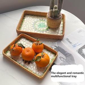 <strong>Shells</strong> Handmade Rattan <strong>Shell</strong> Color Storage Family <strong>Living</strong> Room Luxury Picnic Dim Sum Dried Fruit Restaurant Coffee Tray - Product Image 4