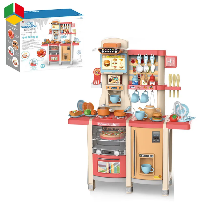 QS OEM Fashion 100Cm Spray cuisine 65 pièces pour enfants éducation précoce cuisine Interactive maison de jeu ustensiles de cuisine jouets alimentaires