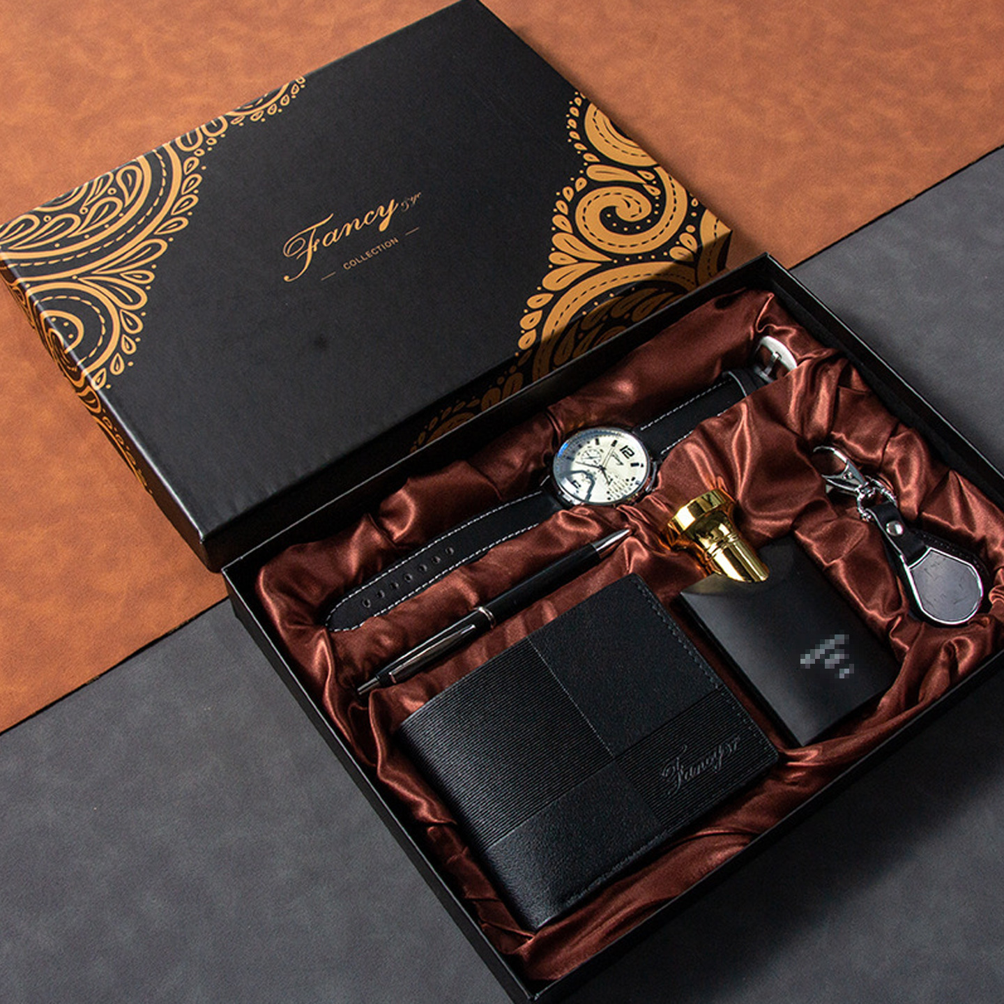 6 items-watch-leather wallet-perfume-keychain-pen-gift box