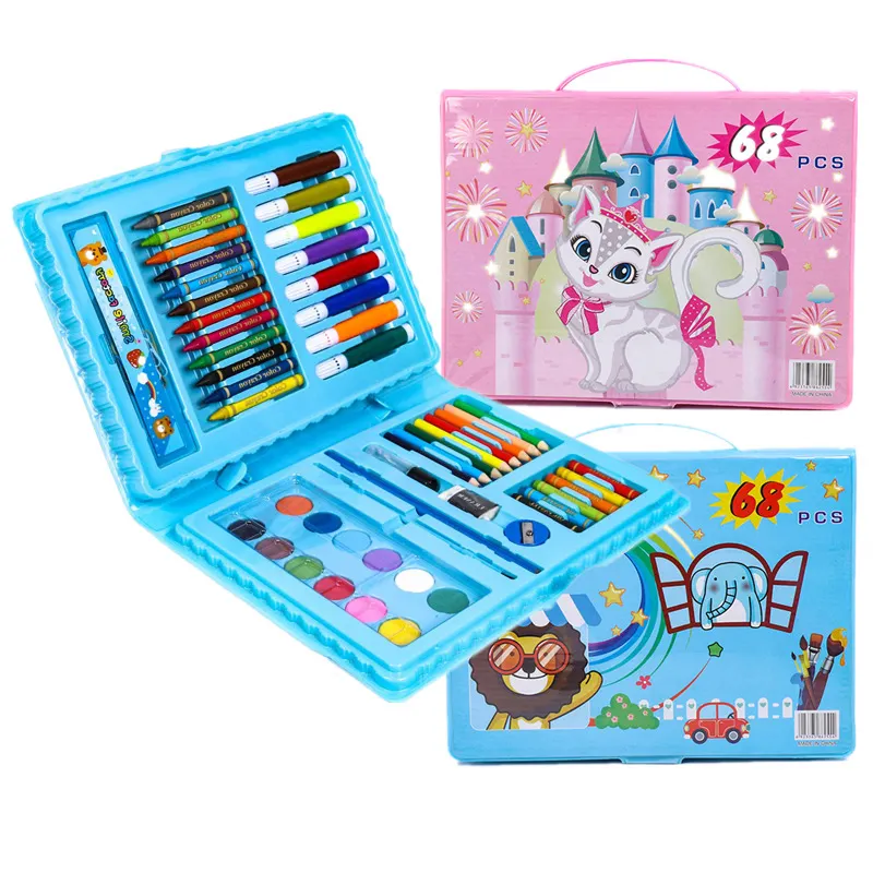 Hot Promotion Kids Gift Set 68pcs Stationary Graffiti Painting Color Pencil Kits