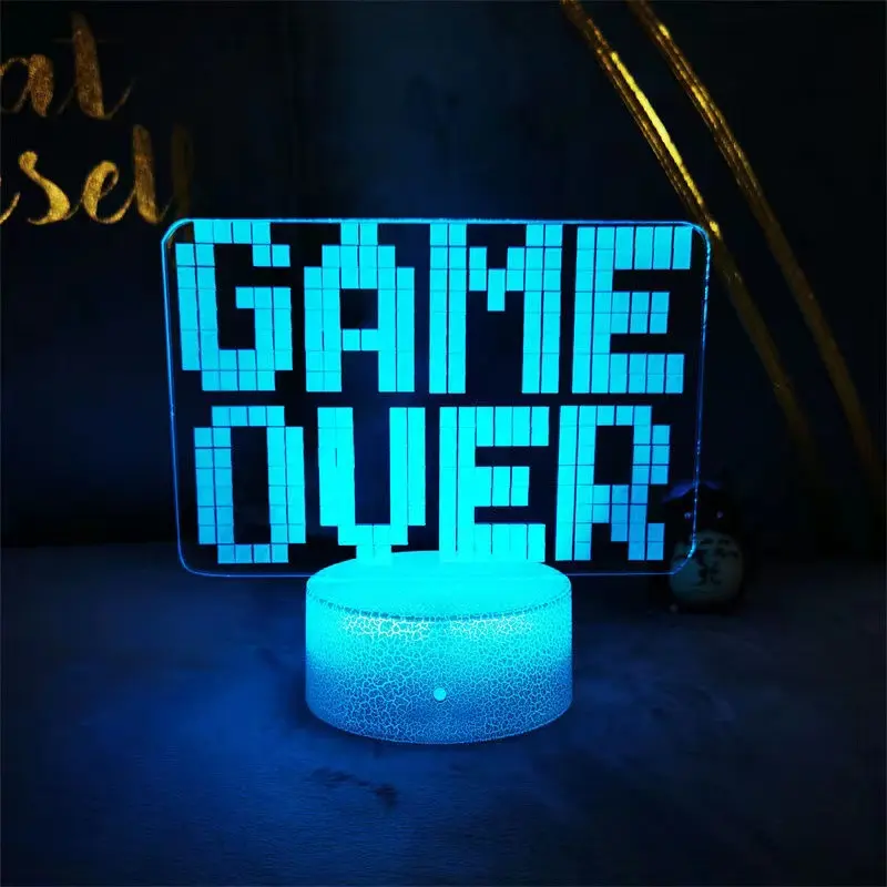 Game Over Neon Lamp 3D Led RGB Night Lights per tavolo da gioco decorazione colorata