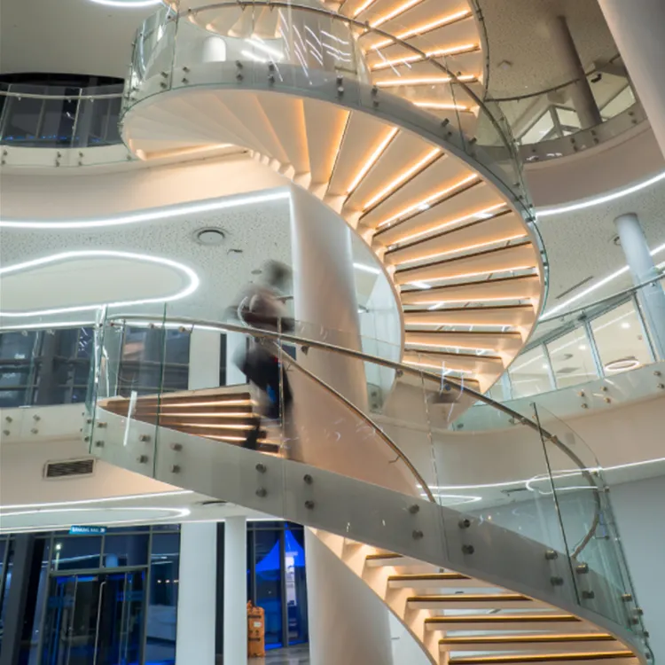 New Product Promotion Custom Glass Railin Spiral Stair Handrail Curved Glass Staircase