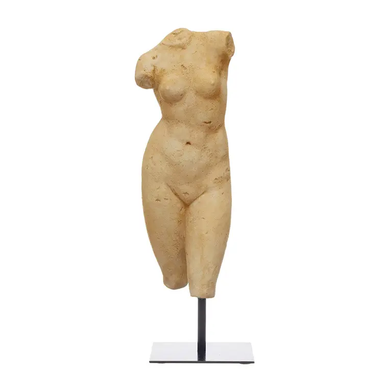 Estátua de corpo feminina em resina, estatueta do corpo em metal, acabamento de gesso, decoração da casa natural