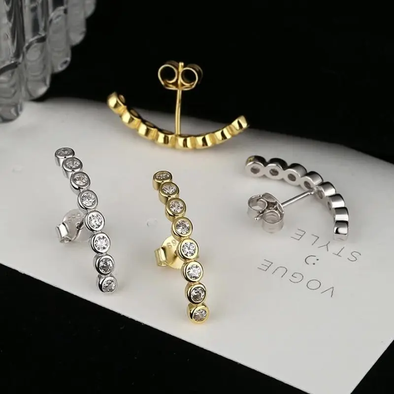 S925 brincos de prata cristal cru, brincos com tarraxas de ouro na moda, joias de mulheres, brincos brilhantes