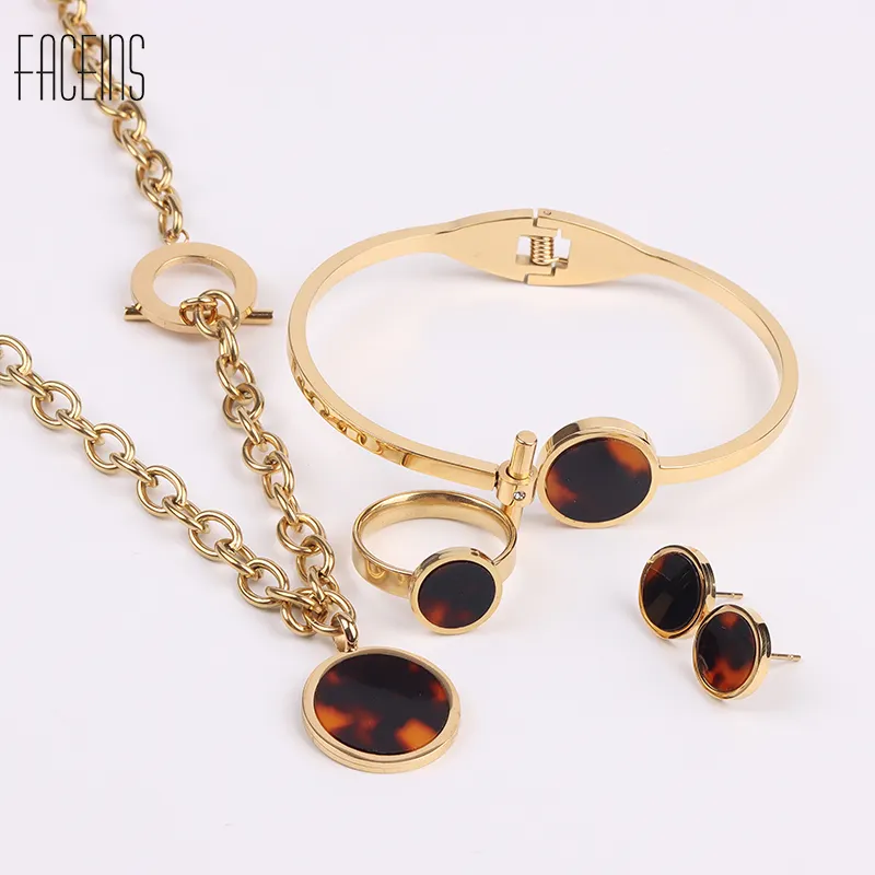 FACEINS-collar de acero inoxidable chapado en oro de 18K para mujer, ámbar, pendientes, anillo, pulsera, conjuntos de joyería para diario