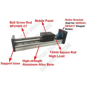 Módulo de mesa deslizante móvil eléctrica de carrera de 100mm ~ 700mm, riel SFU1605, plataforma de guía de escenario lineal cruzada deslizante de husillo de bolas CNC - Product Image 6