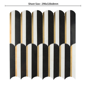 Thiết kế sang trọng màu trắng và vàng không thường xuyên nhà bếp backsplash bằng tia nước đá cẩm thạch Gạch <span class=keywords><strong>Mosaic</strong></span> với kim loại - Product Image 6