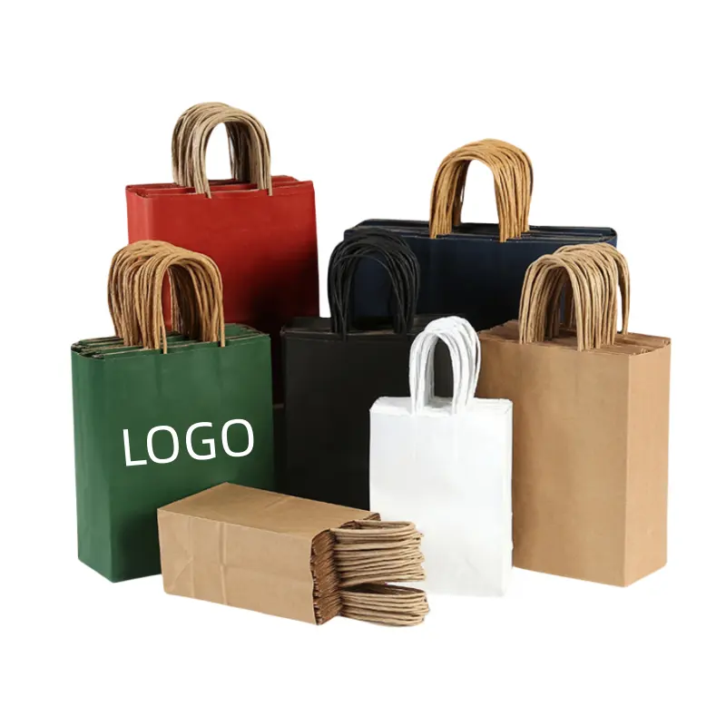 Bolsas de embalaje de alimentos de Papel kraft con impresión personalizada con asas Bolsa de papel de compras de regalo reciclable ecológica