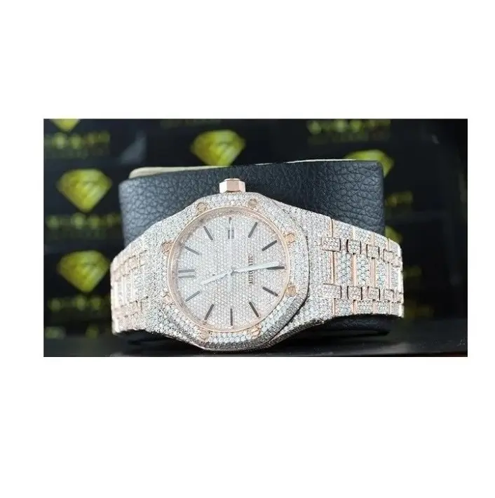 새로운 세련된 디자이너 다이아몬드 시계 인도 수출용 남녀공용 모이사나이트 스터드 다이아몬드 시계