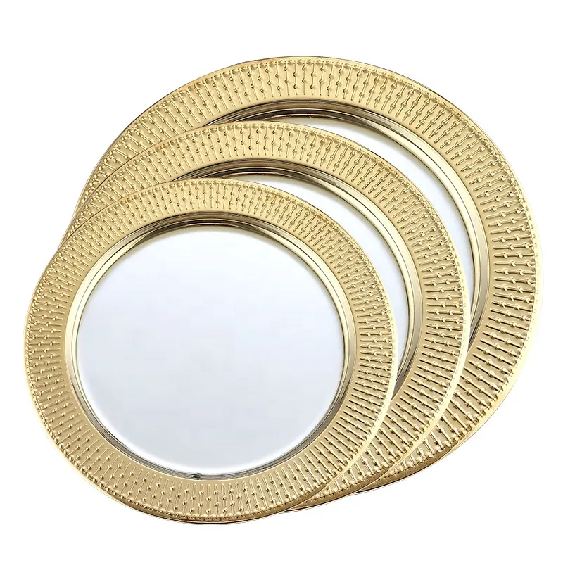 Stainless Steel 30/33/35cm 13 Inch Wedding Dinner Gold Rim Round Shining Golden Base Charger Plates