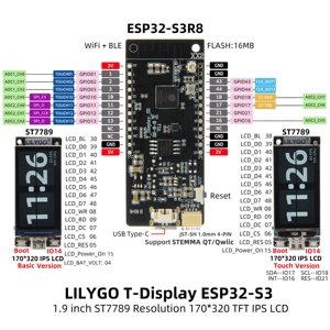 LILYGO T-Display-S3 ESP32-S3開発ボードフラッシュ16MB WIFI Bluetooth 5.0ワイヤレスモジュール1.9インチST7789 LCDディスプレイ付き - Product Image 5