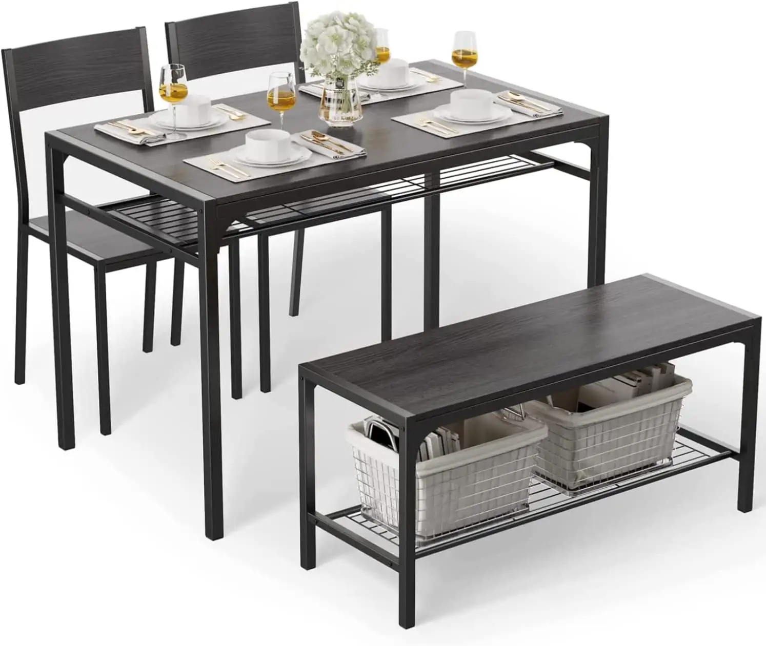 Mesa de cocina y 2 sillas para 4 con Banco, conjunto de comedor para espacio pequeño, sala de estar, muebles, juegos de mesa de comedor
