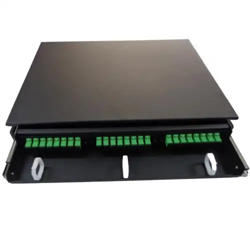 1U Marco de distribución FTTH de montaje en rack 24 núcleos 19 pulgadas Tipo de cajón Panel de conexión de fibra óptica 24 puertos SC LGX