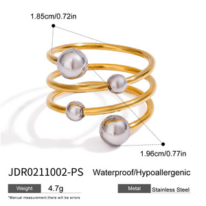 Fashionable Versatile Titanium Stainless Steel Open Ring Gold and <strong>Silver</strong> Color Blocked Spherical Multi-Layer for Christians - Product Image 6