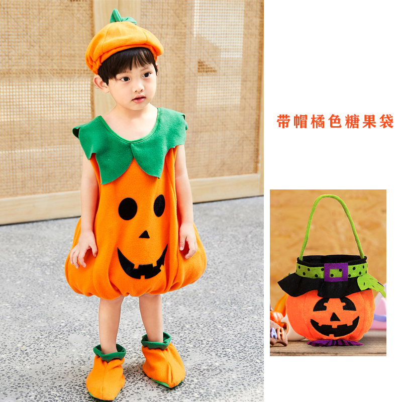 Zucca bambino a + cappello porta borsa di caramelle arancioni