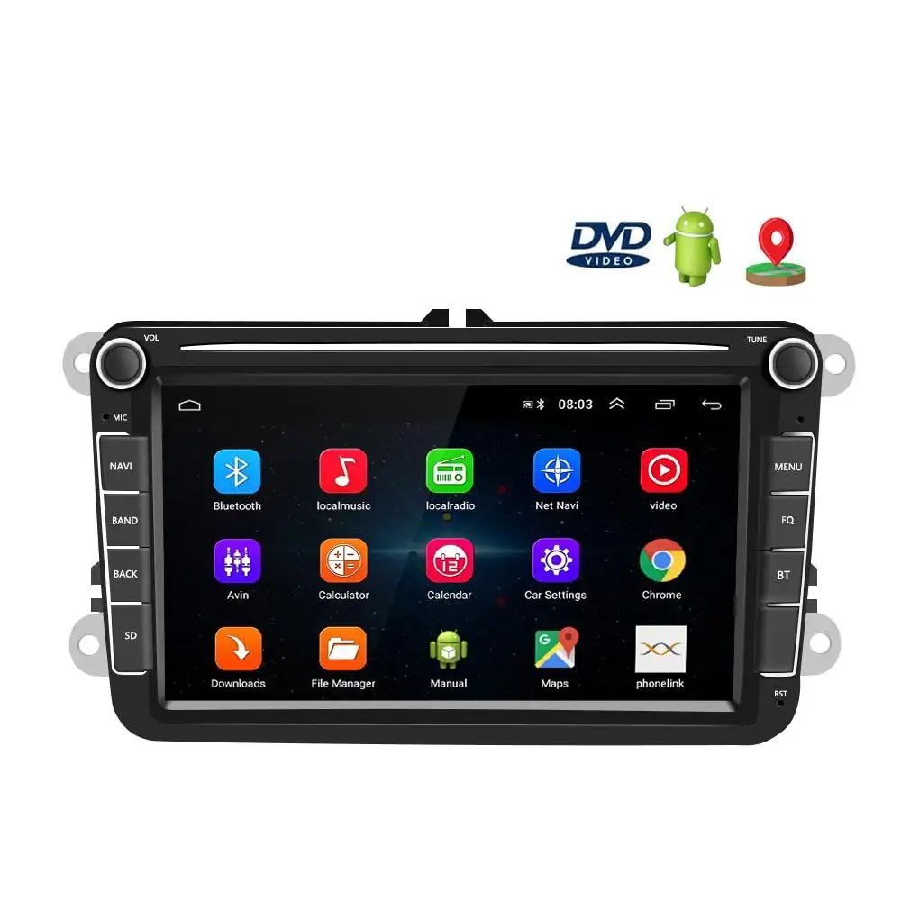 Autoradio 8 cœurs VW android 8 ''2 Din Autoradio Lecteur Android 6 + 128g Multimédia GPS Wifi BT Pour VW/PASSAT/POLO/GOLF 5/6