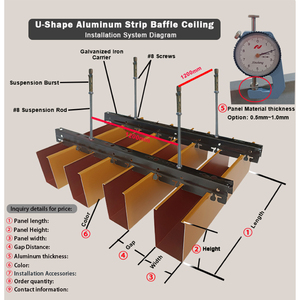 Nhà Máy Cung Cấp Nội Thất Treo Chống Cháy Hình Chữ U Nhôm Dải Vách Ngăn Trần Trong Nhà - Product Image 2