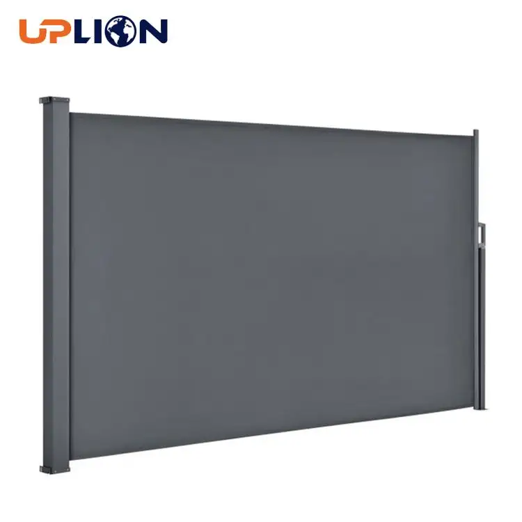 Uplion-pantalla plegable retráctil para exteriores, divisor de privacidad de viento de aluminio y poliéster con toldo lateral de poste de acero