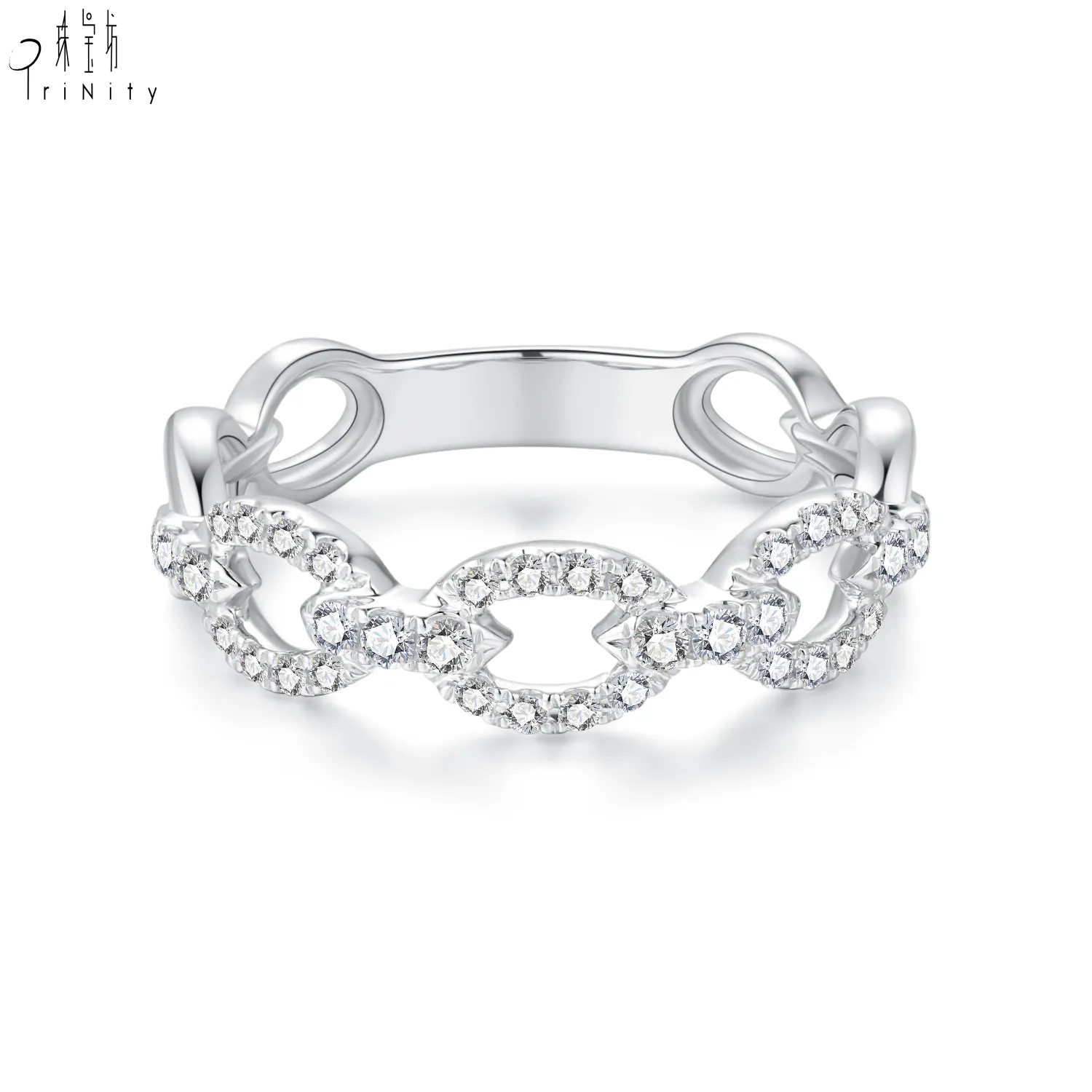Design Sense Chain Personality Style Wholesale Jewelry Chain Link anello in oro bianco 18 carati con vero diamante naturale per ragazza