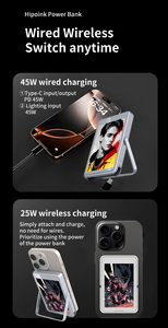 Hipoink พาวเวอร์แบงค์ E-Ink จอ3.87นิ้วความละเอียด480x800px การชาร์จด้วยแม่เหล็กไร้สาย5000mAh หลากสี - Product Image 4