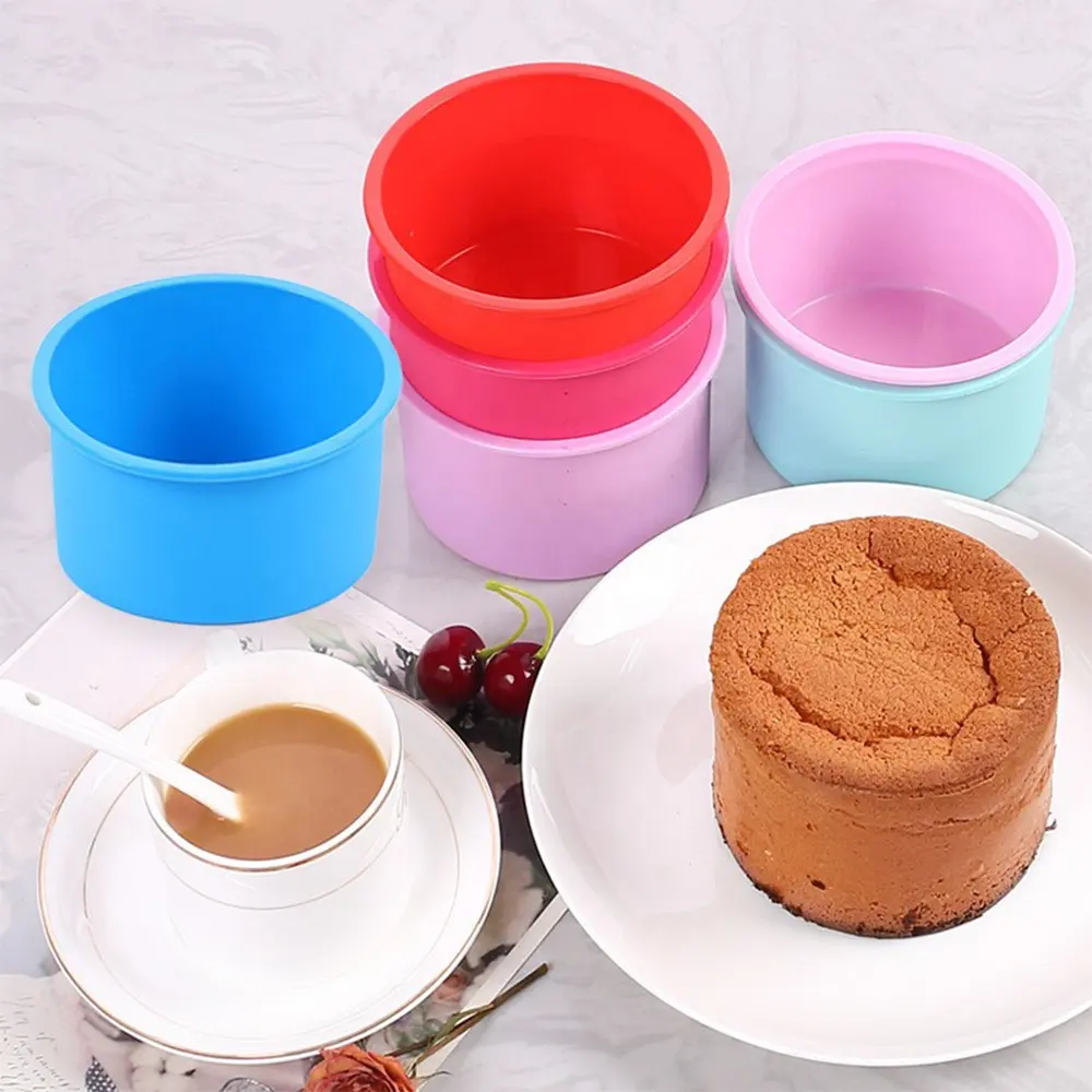 Reusable Single Round Molds for Cakes Handmade 4Inch Bakeware Muffin Tin Easy to Demould Mini Funny Silicon Cake Mold