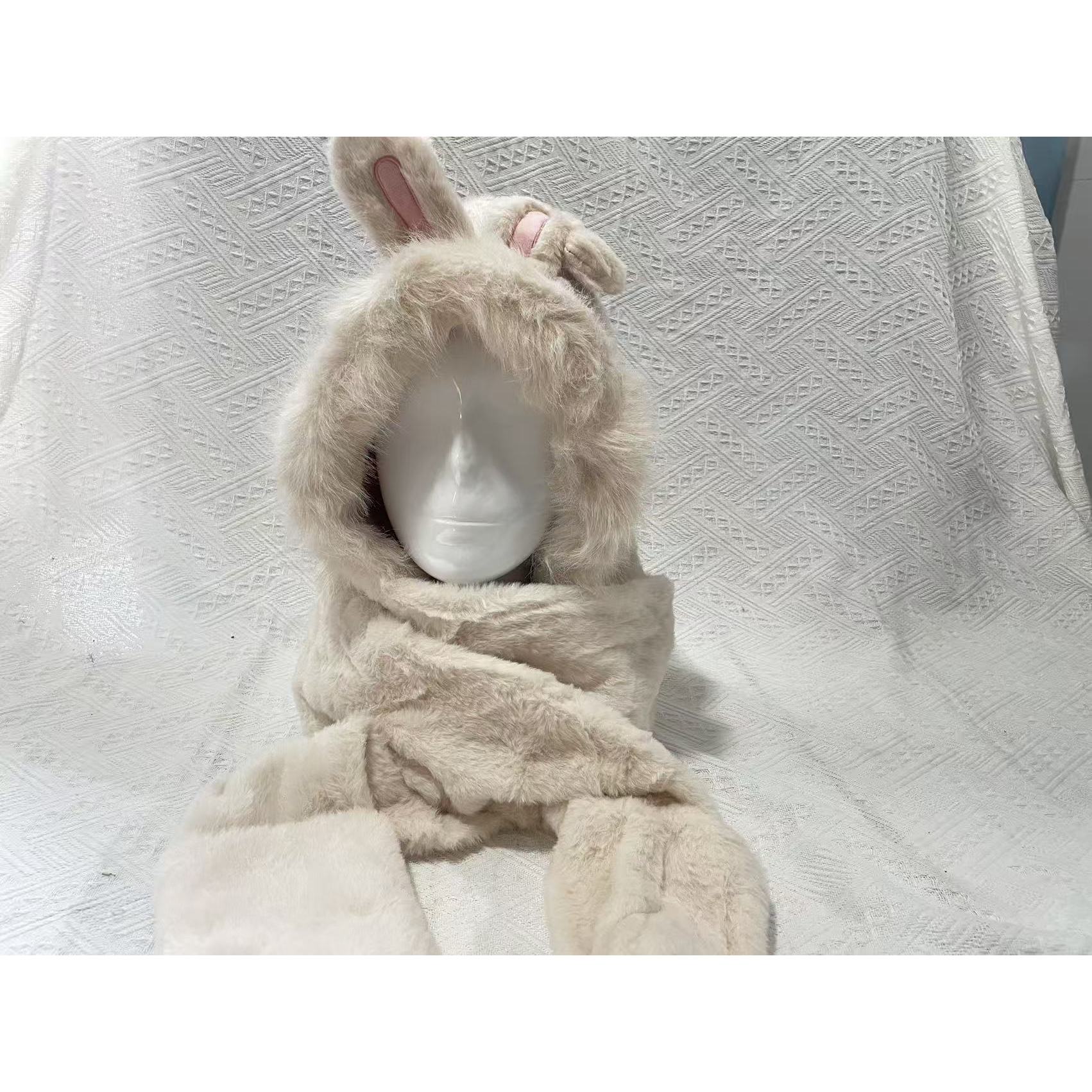Bonnet oreilles de lapin adulte (beige, épaissi, 270g)