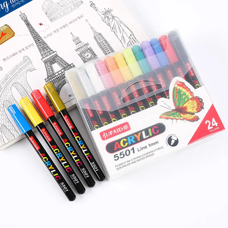 Hot Selling Acryl Pen 24-Color Fluorescerende Pen Kan Worden Gebruikt Voor Het Schilderen Op Boeken, Tijdschriften, Keramisch Glas, Enz