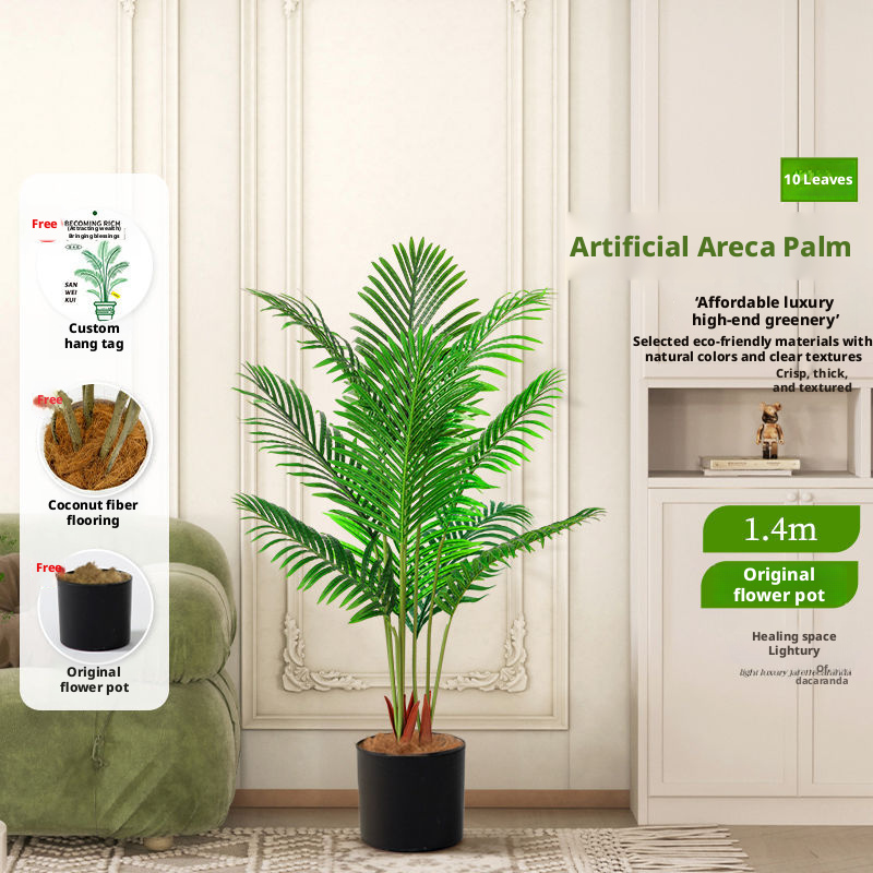 Palmier Areca vert 140CM, 10 tiges 10 feuilles Pot original