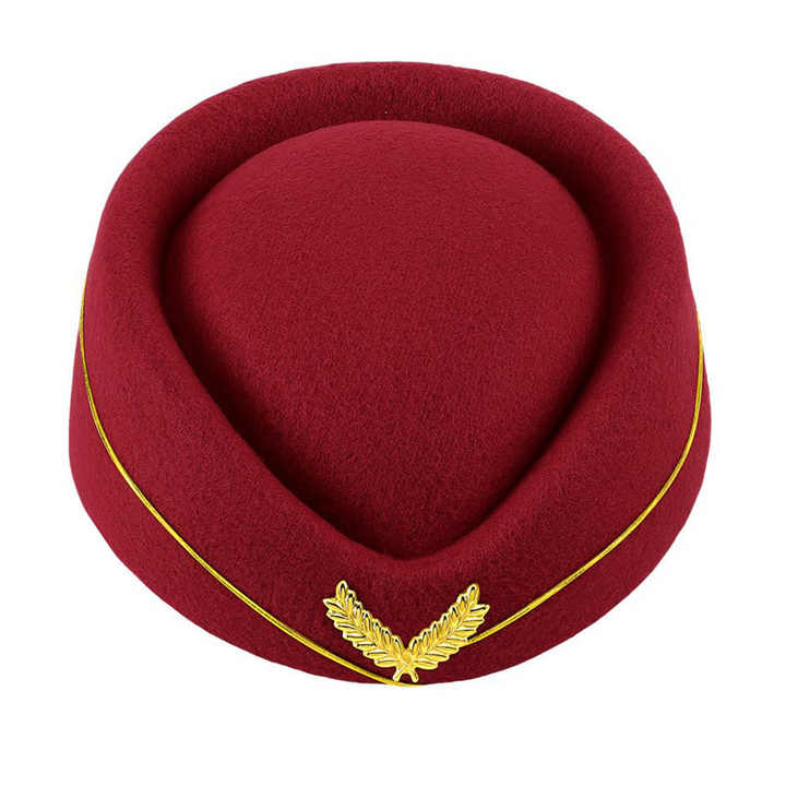 Party Cosplay Felt Blue Airline Stewardess Beret Hat Women French Cap Hostesses