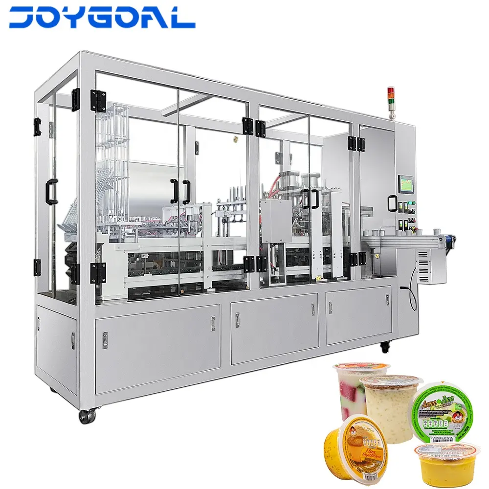 Mesin penyegel cangkir plastik otomatis, mesin penyegel cangkir susu teh dengan tanggal cetak