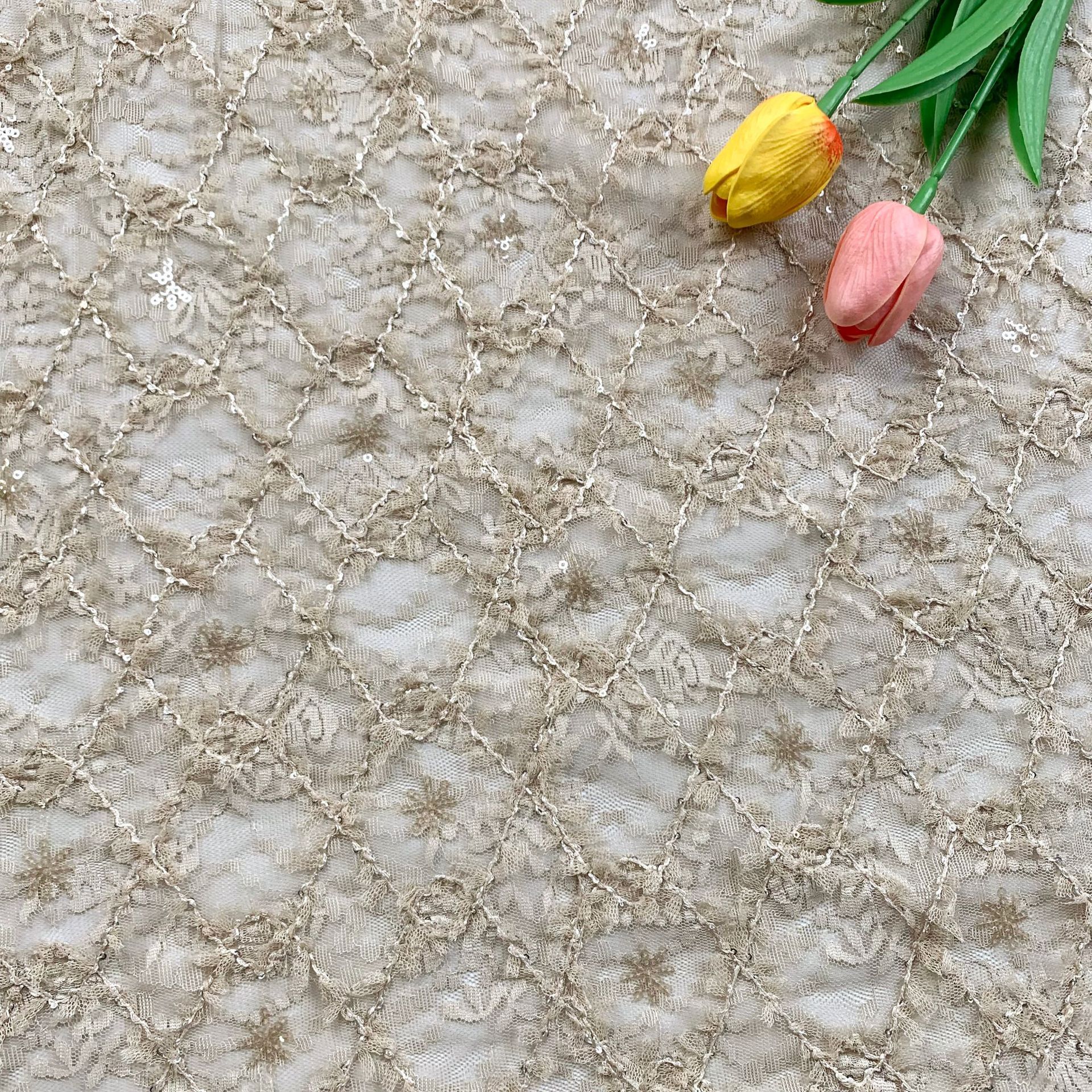 125 cm-khaki-elastic-lace embroidery