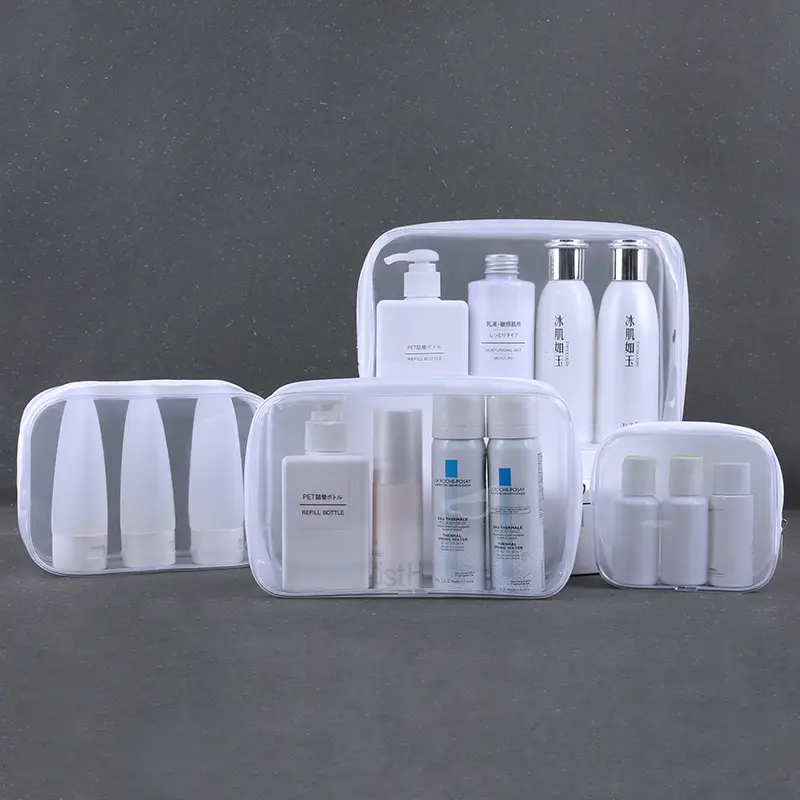 Sacchetti bianchi impermeabili trasparenti del PVC cosmetico di vendita calda borsa di trucco del lavaggio del regalo di viaggio di plastica trasparente della chiusura lampo
