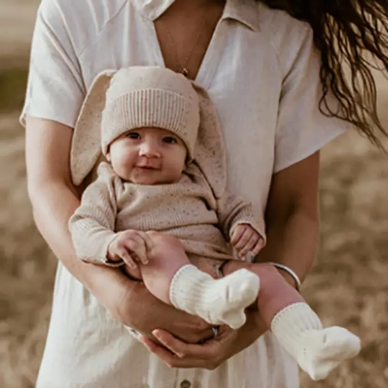 Barboteuse tricotée en coton avec chapeau de lapin mignon 0-3M pour nouveau-né, tenue de nuit, ensemble de vêtements pour fête prénatale