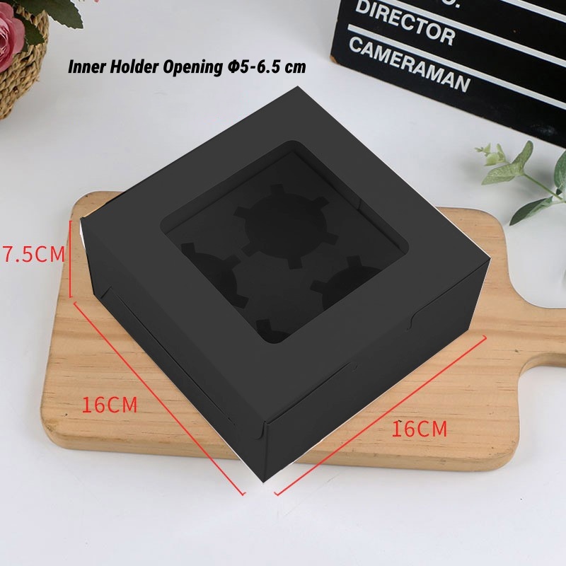 Cupcake box (black, 4 pcs) with tray