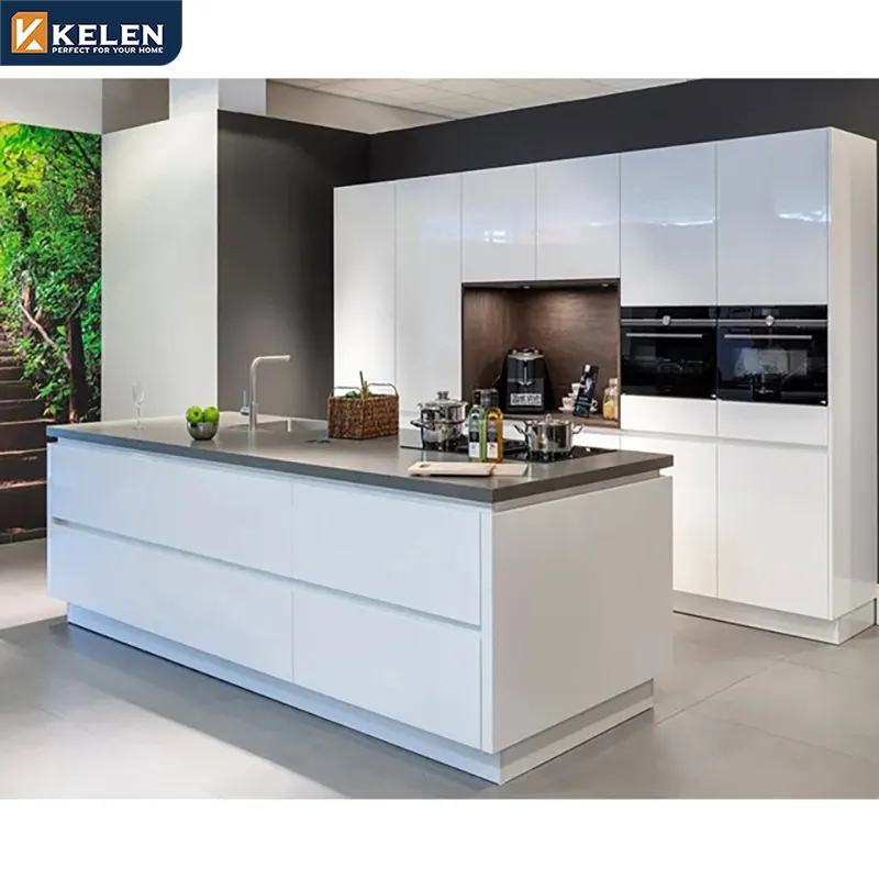 KELEN 2024, proveedor de diseño de gabinetes de cocina blancos, muebles modulares modernos de madera contrachapada, gabinete de cocina de alto brillo