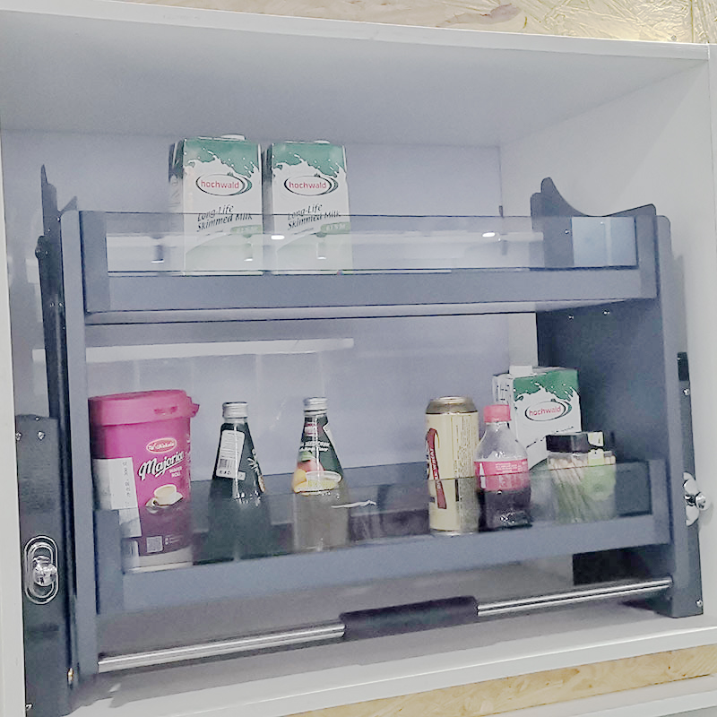 China Factory Multifunction Kitchen Tempered Glass Elevator Basket Pull Down Adjustable  Kitchen Non-slip Cabinet