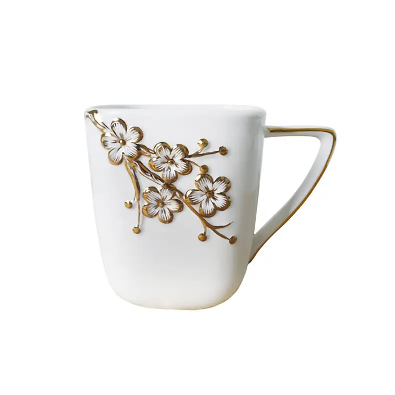 Joinste-tasse à café en céramique à dessin de fleur de prunier, tasse blanche en porcelaine usagée Durable pour micro-ondes