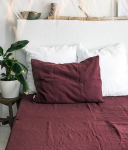 Rubinroter Leinen-Kissen bezug Burgunder Standard Queen King Body Euro Sham Deco Körpergröße Besticktes Muster für den Heimgebrauch - Product Image 1