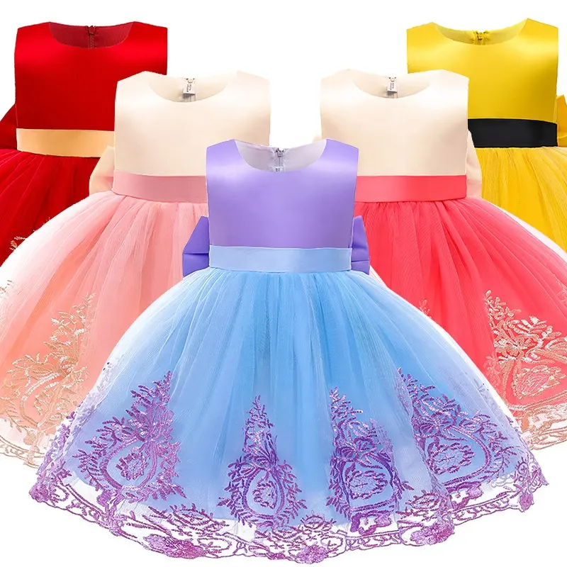 Vestidos infantis de laço, vestidos para meninas com laço e bordado, vestidos de baile, natal, aniversário, festa, princesa, bebê de 5 anos