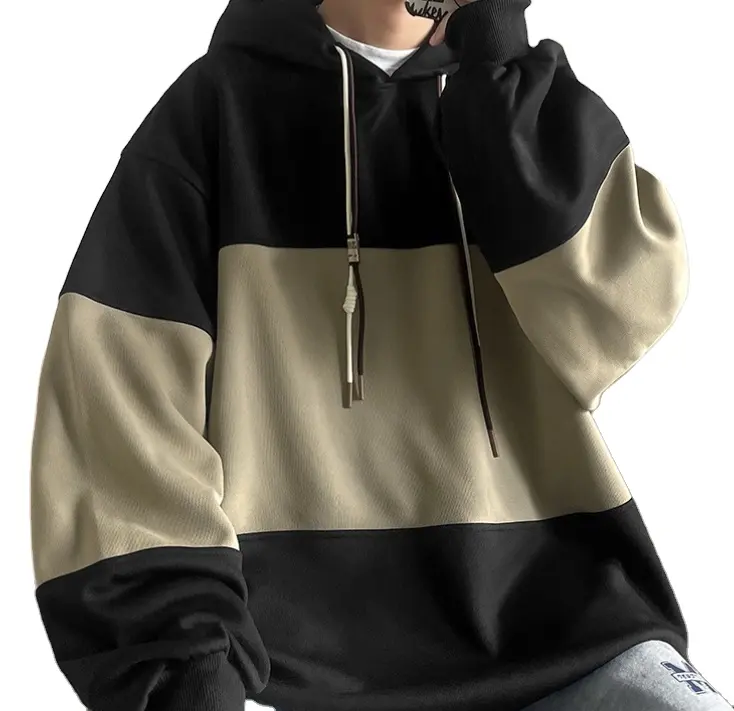 Özel % 100% pamuk ağır erkek kalın hoodie bahar ve sonbahar gevşek renk eşleştirme boş versiyonu hoodie