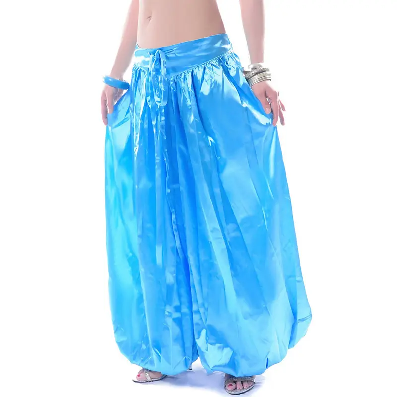 High quality belly dance performance training satin colored lantern wide leg pants