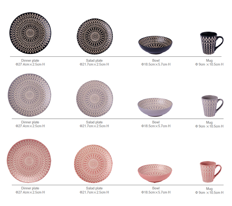 Ceramic dinner plates set price 2021 new style Black Pink Grey Stoneware dinner sets restaurant crockery dinnerwares