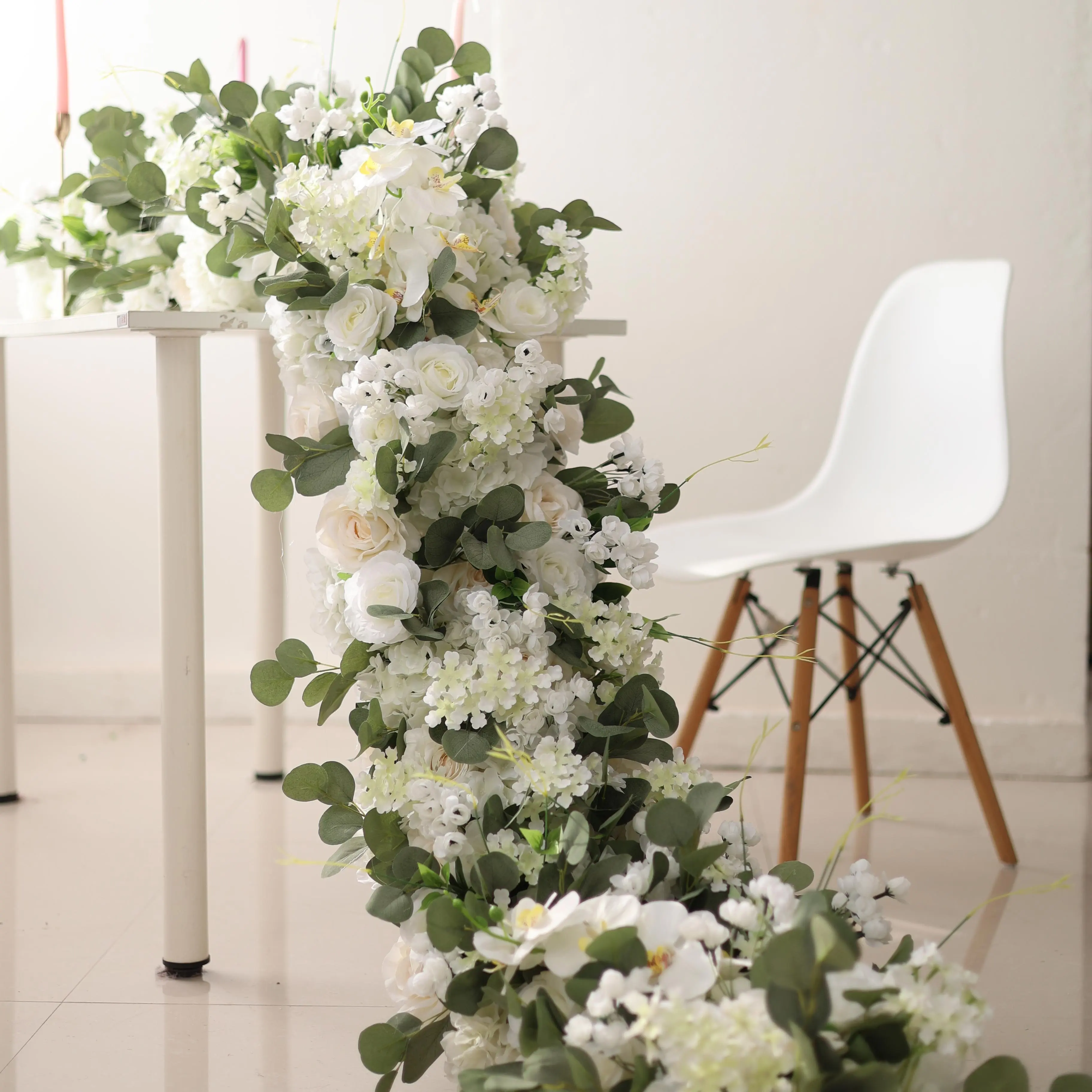 Capa de mesa de casamento orquídea, decoração artificial de seda flor branca